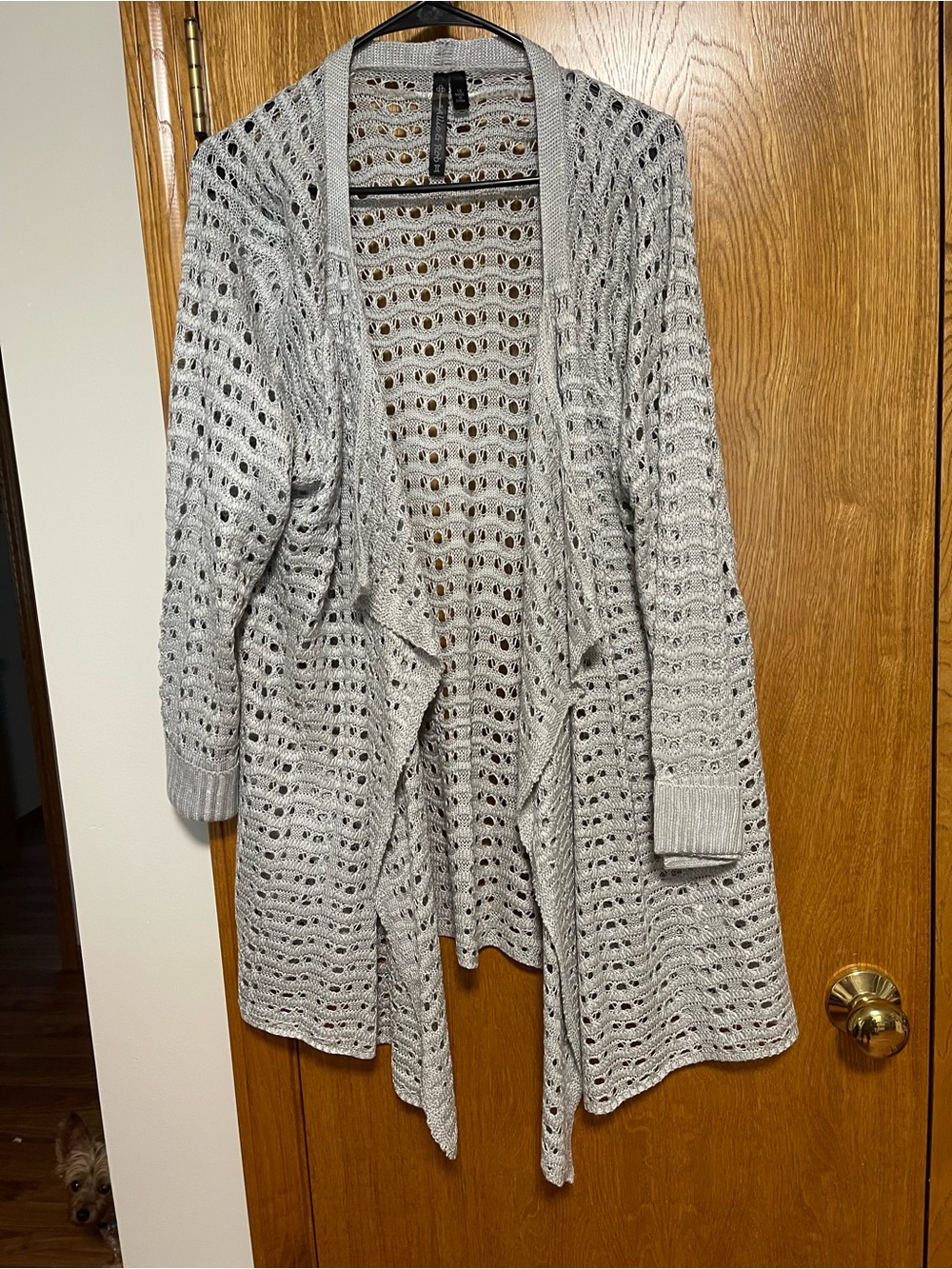 Allie & Rob Light Gray Open-Front Eyelet Knit Cardigan